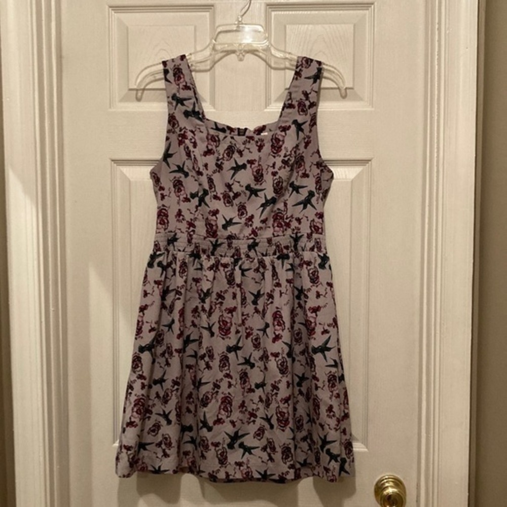Gray Bird and Flower Dress